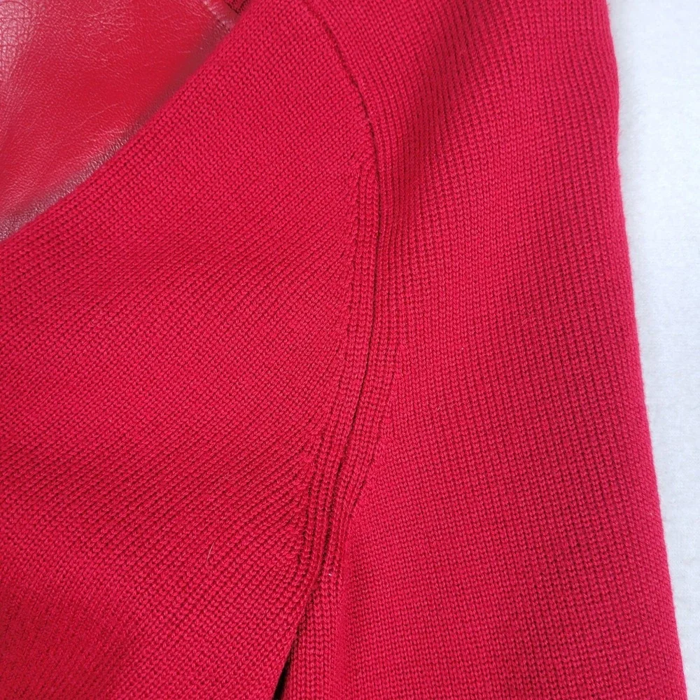 Pendleton Oregon Vintage Wool Leather Sweater Jacket‎ Solid Red Zippered Size L